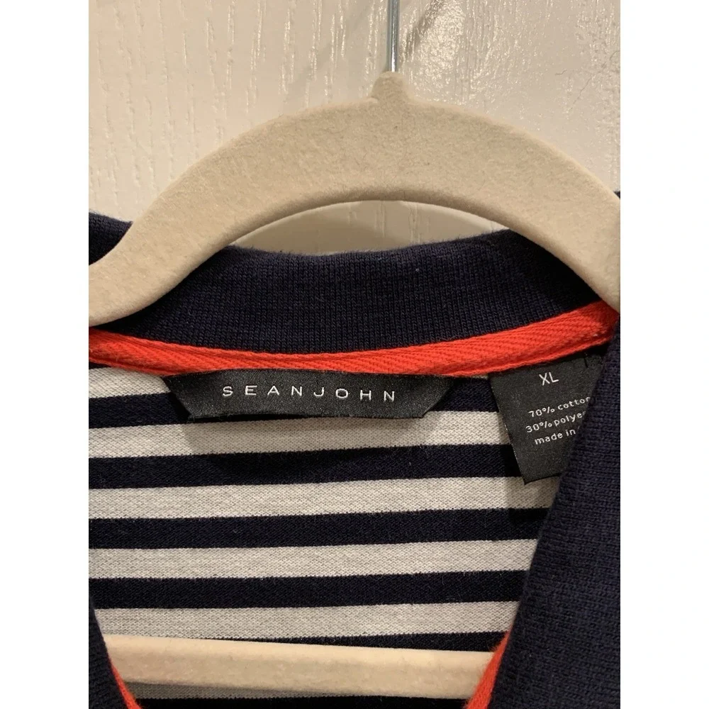 Vintage Sean‎ John Polo Shirt Multicolor Blue Brown Striped Y2K 2000s XL